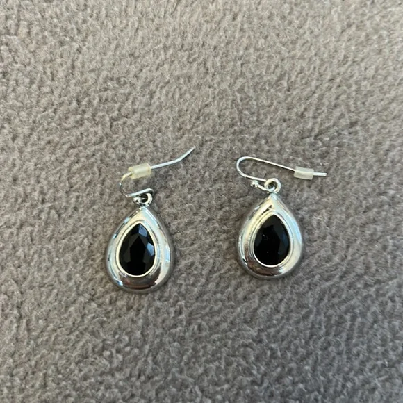 WHBM Silvertone and Black Bead Drop Earrings - Picture 4 of 5